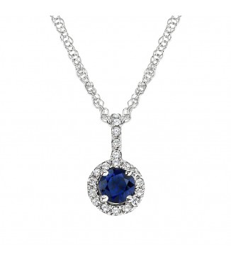 Classic Drop Pendant with Round Sapphire and Diamond Halo Design