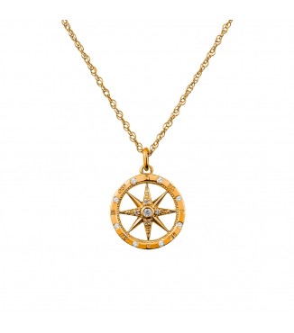 Windrose Style Round Diamond Compass Pendant