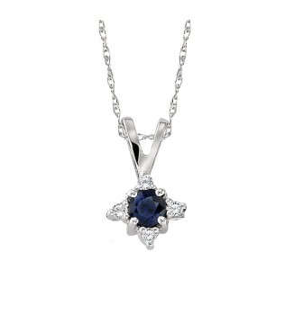 Round Sapphire Pendant with 4 Diamond Points