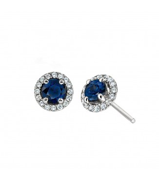 Romantic Round Sapphire and Diamond Halo Earrings
