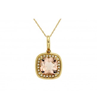 14K Gold Blush Morganite Diamond Halo Pendant