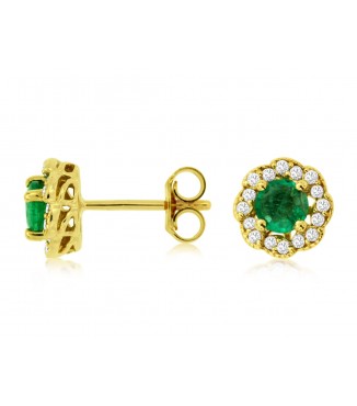 Vibrant Emerald & Diamond 14K Gold Halo Studs