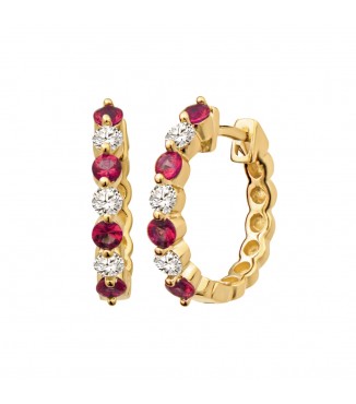 Ruby and Diamond Hoop Earrings Petite Size