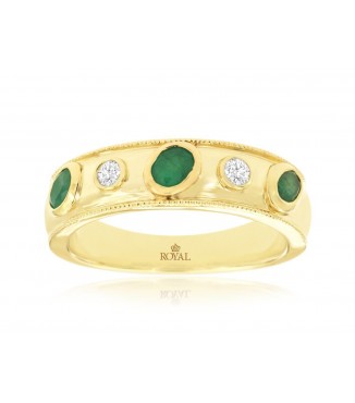 14K Gold Emerald Diamond Bezel Milgrain Band