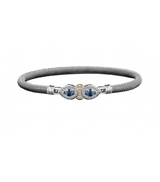 Sterling Silver 14k YG Blue Topaz Lab Diamond Bracelet