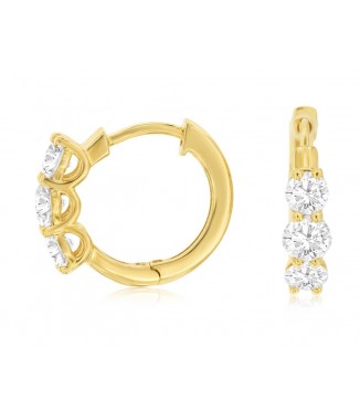 Gold 3-Stone Lab Grown Diamond Mini Hoops