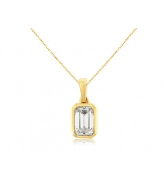 Yellow Gold Emerald Cut Lab Grown Diamond Pendant