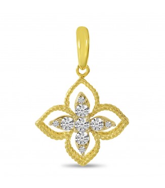 Vintage 14K Gold Floral Diamond Milgrain Pendant