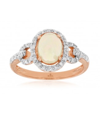 Oval Opal Diamond Halo 14K Rose Gold Ring