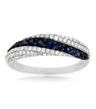 Vibrant Blue Sapphire Diamond Wave Band 14KW