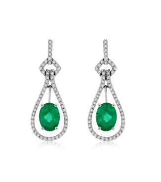 Dazzling Emerald & Diamond 14KW Gold Drop Earrings