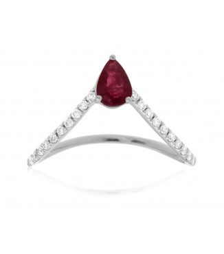 Bold Pear .45ct Ruby & Diamond V-Ring 14KW