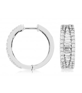 1.28 CTW 14K White Gold Baguette & Round Diamond Hoops