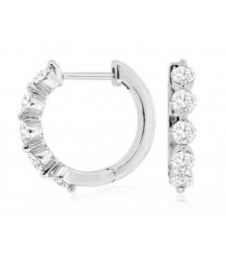 14K White Gold 1.00CTW Round Diamond Hoops
