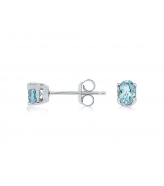 Ocean-Blue Aquamarine 14K White Gold Stud Earrings