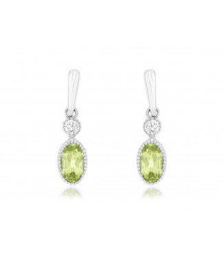 14K White Gold Peridot & Diamond Drop Earrings