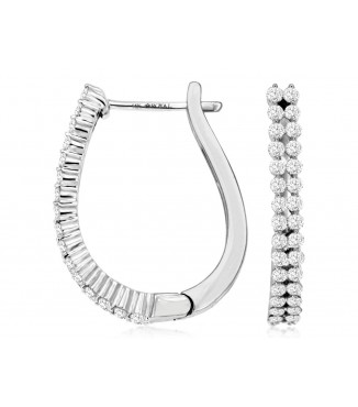 14K White Gold .73CTW Double Row Oval Diamond Hoop Earrings