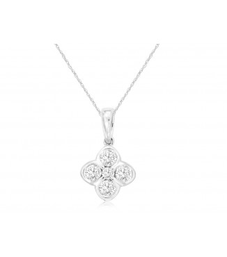 14K White Gold .40CTW Diamond Clover Necklace