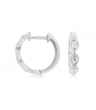 14K White Gold Bubble Diamond Hoops 0.44CTW