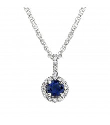 Classic Drop Pendant with Round Sapphire and Diamond Halo Design