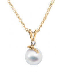 Modern Akoya Cultured Pearl and Round Diamond Pendant