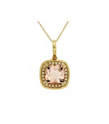 14K Gold Blush Morganite Diamond Halo Pendant