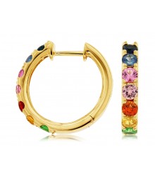 Dazzling 14K Gold Rainbow Multi Sapphire Hoops