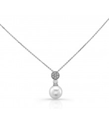 14K White Gold Pearl & Diamond Lariat Necklace