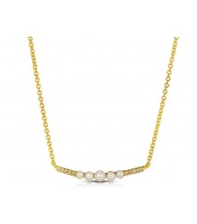 14K Yellow Gold Pearl & Diamond Bar Necklace