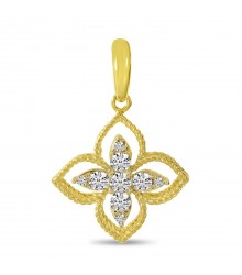 Vintage 14K Gold Floral Diamond Milgrain Pendant