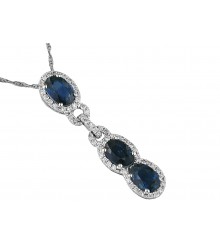 3-Oval Deep Blue Sapphire Diamond 14KW Pendant
