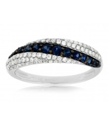 Vibrant Blue Sapphire Diamond Wave Band 14KW