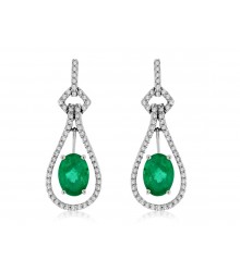 Dazzling Emerald & Diamond 14KW Gold Drop Earrings
