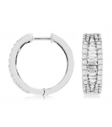 1.28 CTW 14K White Gold Baguette & Round Diamond Hoops