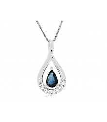 Regal Pear Sapphire & Diamond 14KW Pendant