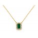 14K Yellow Gold Emerald Diamond Halo Necklace