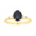 14K Gold Oval Sapphire & Baguette Diamond Ring