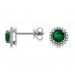 Emerald Diamond Halo 14KW Gold Stud Earrings