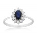 14K White Gold Oval Sapphire Diamond Halo Ring
