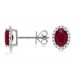 14K White Gold Oval Ruby & Diamond Halo Studs