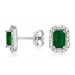 Emerald & Diamond Baguette Halo Studs 14K Gold